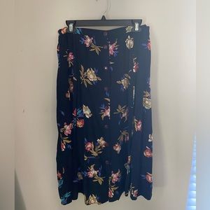 Navy Blue Floral Button Down Maxi Skirt